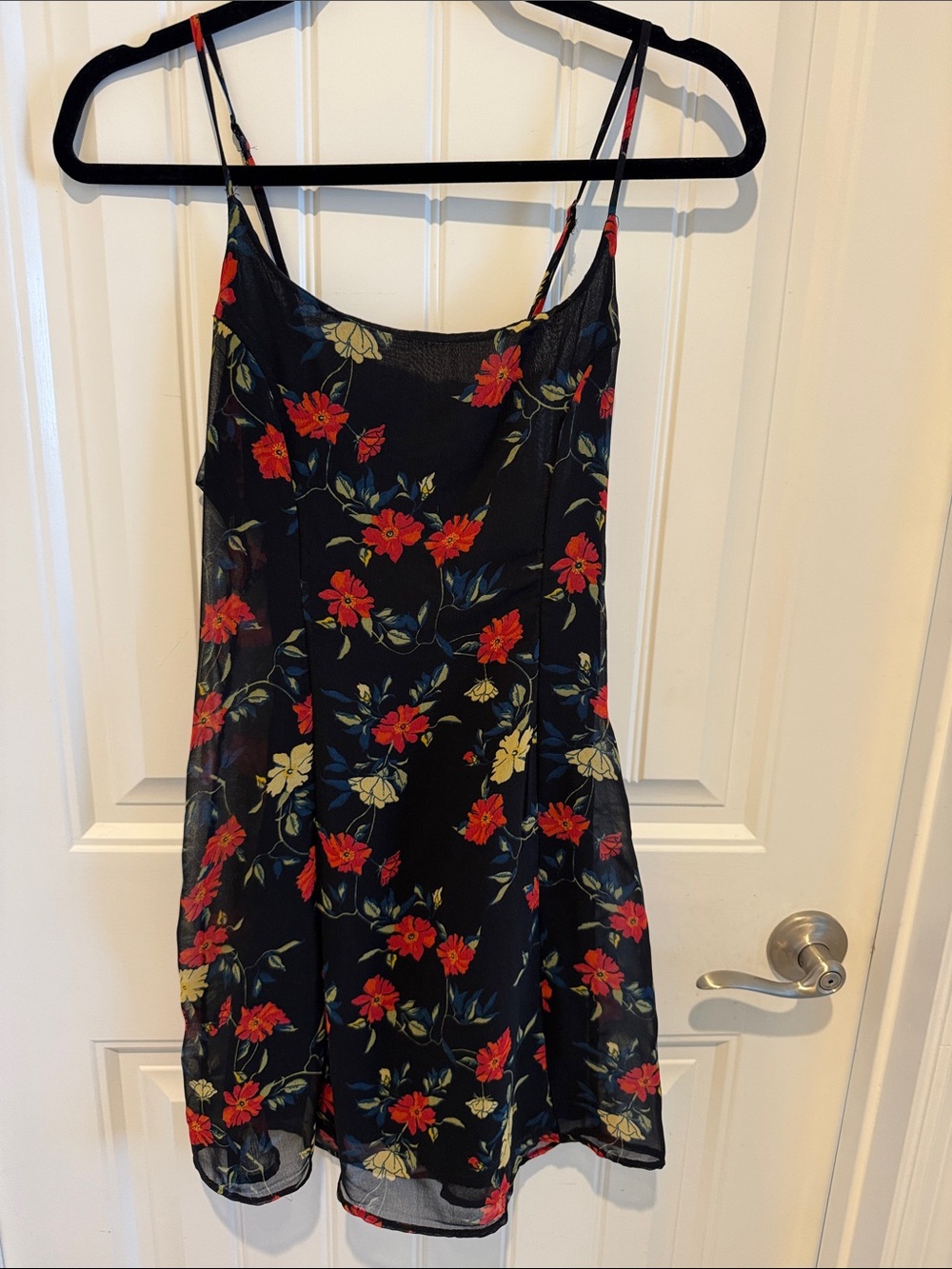 Urban Outfitters Black Floral Slip Dress with Red & Cream Flowers